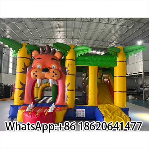 Factory Sale Lion Theme Inflatable Bounce House with Dry Slide For Kids