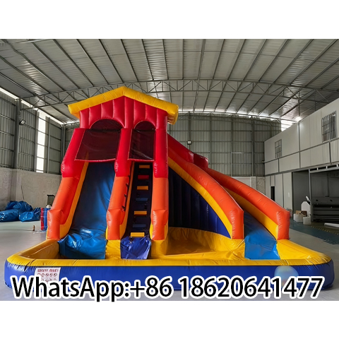 Hot Sale Outdoor Inflatable Water Slides with Pool and Double Slide for Kids