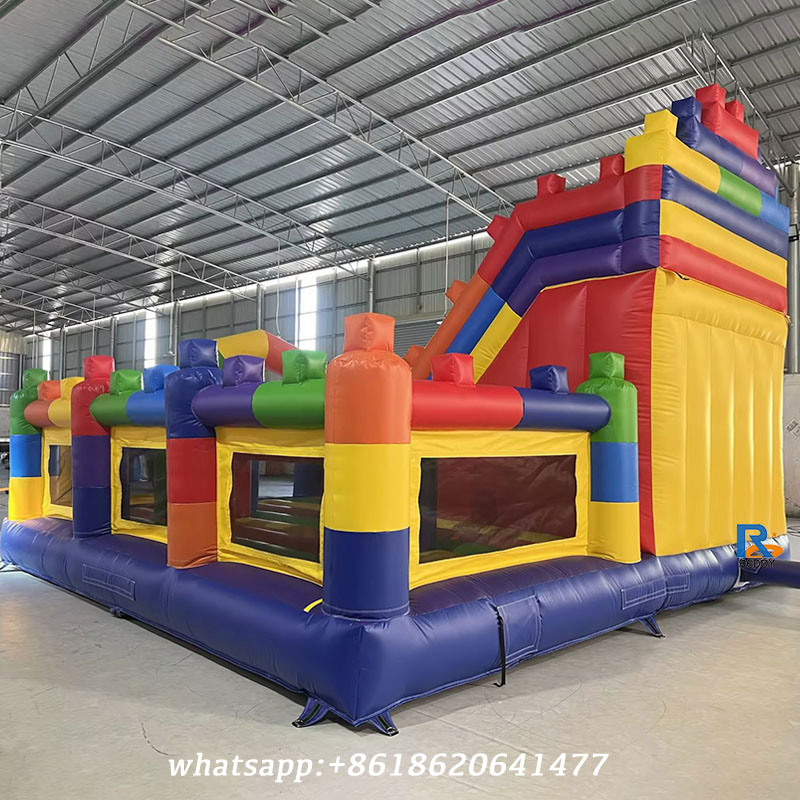 Brick-Themed Inflatable Castle Slide fun inflatable combo bounce house with slide