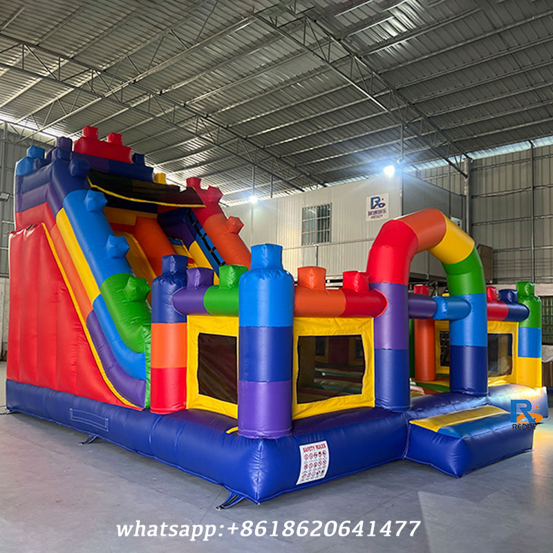 Brick-Themed Inflatable Castle Slide fun inflatable combo bounce house with slide