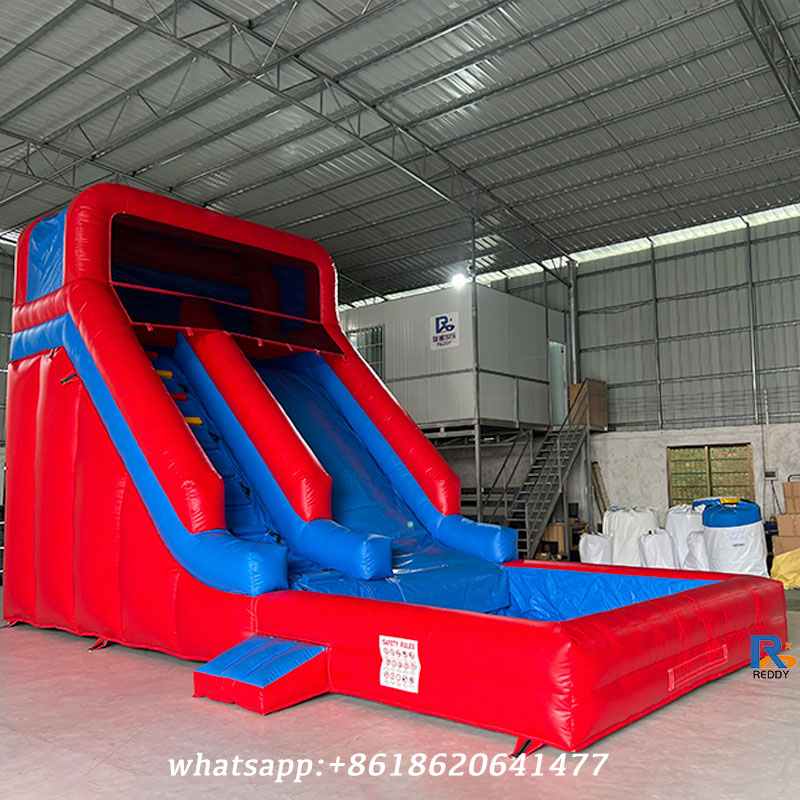 red-and-blue inflatable slide inflatable swimming pool with slide