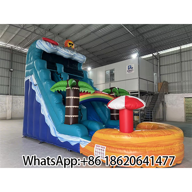 Colorful Tropical Inflatable Slide and Pool Setup