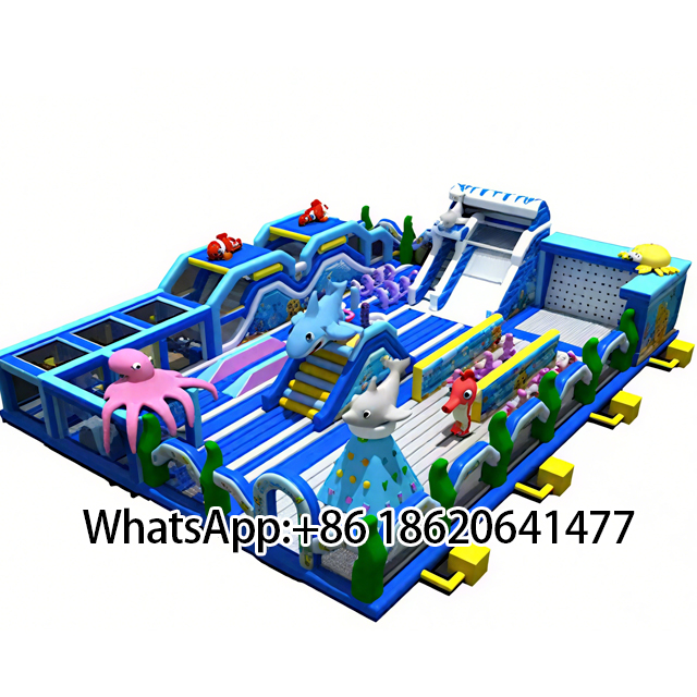 Ocean - Themed Inflatable Playland: Dive into Dolphin Slides, Octopus Climbs & Seahorse Adventures!
