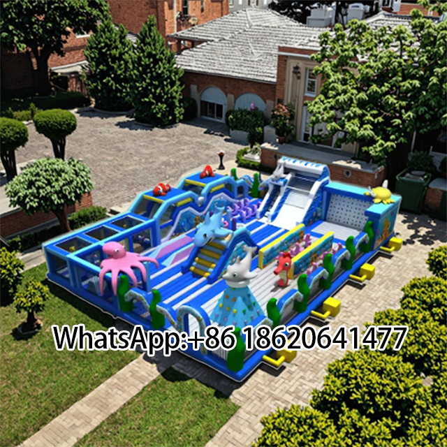 Ocean - Themed Inflatable Playland: Dive into Dolphin Slides, Octopus Climbs & Seahorse Adventures!
