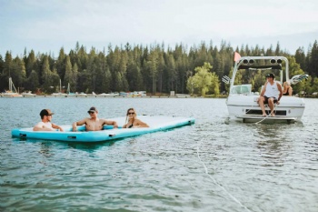inflatable swimming pool floating island lake lounger dock platform with hammock