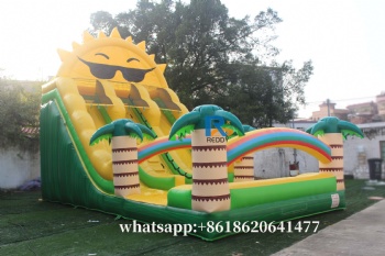 green inflatable water slide