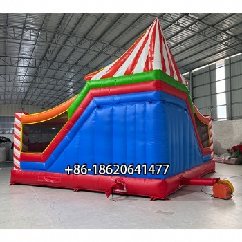 Big Elephant and Clown Inflatable Play Castle with Dual Slides