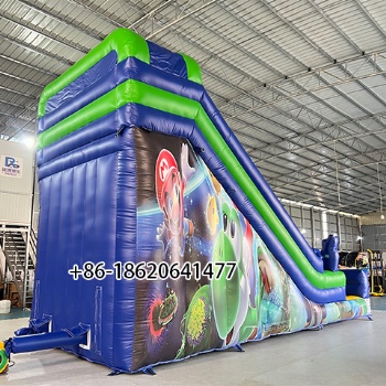 Super Mario Inflatable Dry Slide with Cartoon Mushroom Theme and Outdoor Play Area
