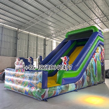 Super Mario Inflatable Dry Slide with Cartoon Mushroom Theme and Outdoor Play Area
