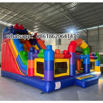 Large Inflatable Building Block Castle Slide Combo for Outdoor Playground Fun