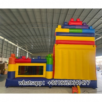 Large Inflatable Building Block Castle Slide Combo for Outdoor Playground Fun