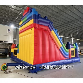 Large Inflatable Building Block Castle Slide Combo for Outdoor Playground Fun
