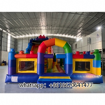 Large Inflatable Building Block Castle Slide Combo for Outdoor Playground Fun