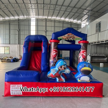 Mario Inflatable Dry Slide with Cartoon Mushroom Theme and Outdoor Play Area