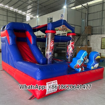 Mario Inflatable Dry Slide with Cartoon Mushroom Theme and Outdoor Play Area
