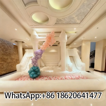 Large White Inflatable Bounce House Outdoor Inflatable Bouncer Castle with Two Slides for Kids