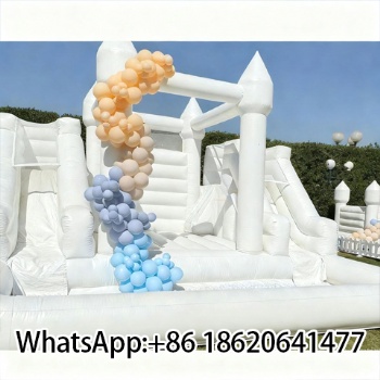 Large White Inflatable Bounce House Outdoor Inflatable Bouncer Castle with Two Slides for Kids