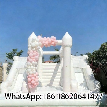 Large White Inflatable Bounce House Outdoor Inflatable Bouncer Castle with Two Slides for Kids
