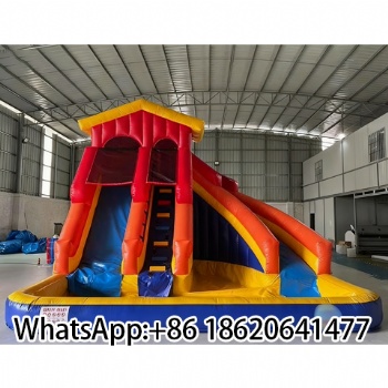 Hot Sale Outdoor Inflatable Water Slides with Pool and Double Slide for Kids