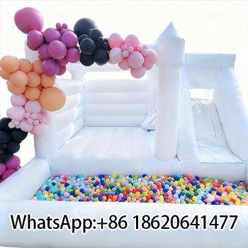 High Quality Inflatable Bounce House White Castle with Slide and Pool for Kids