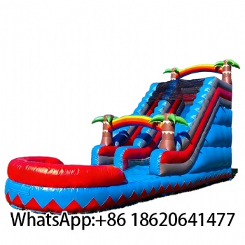 Large Trampoline Palm Tree Bounce Castles Inflatable Water Slide With Pool For Kids
