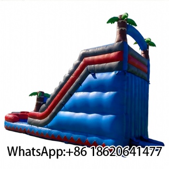 Large Trampoline Palm Tree Bounce Castles Inflatable Water Slide With Pool For Kids