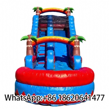 Large Trampoline Palm Tree Bounce Castles Inflatable Water Slide With Pool For Kids