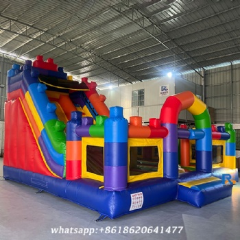 Brick-Themed Inflatable Castle Slide fun inflatable combo bounce house with slide