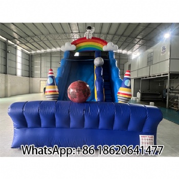 Space - Themed Inflatable Slide with Rainbow & Astronaut: Fun for Kids