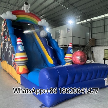 Space - Themed Inflatable Slide with Rainbow & Astronaut: Fun for Kids