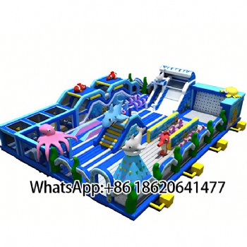 Ocean - Themed Inflatable Playland: Dive into Dolphin Slides, Octopus Climbs & Seahorse Adventures!