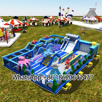 Ocean - Themed Inflatable Playland: Dive into Dolphin Slides, Octopus Climbs & Seahorse Adventures!