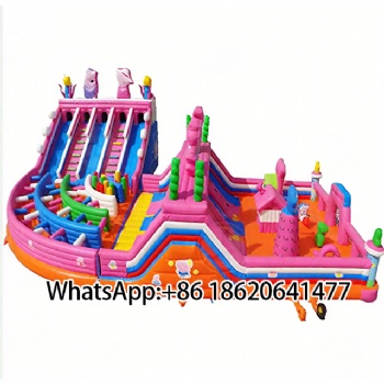 Pink Inflatable Playland: Multi - Slide Thrills, Castle Obstacles & Bouncy Animal Encounters!