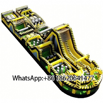 Inflatable Obstacle Course: Navigate Slides, Bounce Pads & Zigzag Challenges!