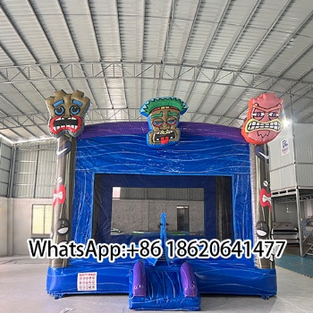 Inflatable Bounce Structure with Elaborate Tiki - Style Totem Head Ornaments