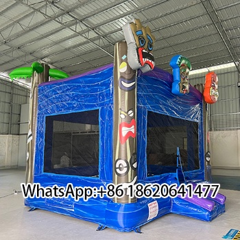 Inflatable Bounce Structure with Elaborate Tiki - Style Totem Head Ornaments