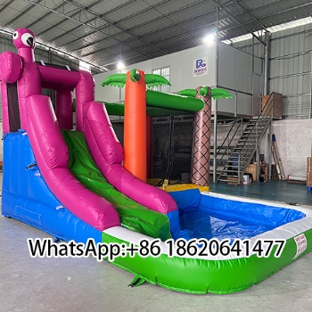Inflatable Combo with Slide, Pool and Tropical - themed Decor