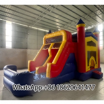 Vibrant Dual-Slide Inflatable Castle: Red-Yellow-Blue Color Pop for Kids' Fun