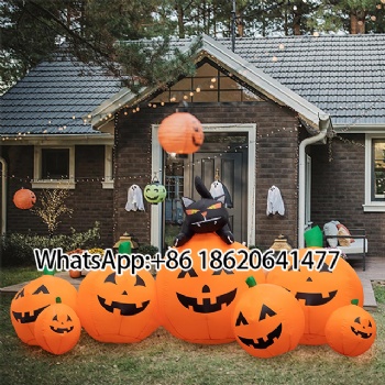 Inflatable Halloween Pumpkin & Black Cat Lighted Yard Decorations for Outdoor Display