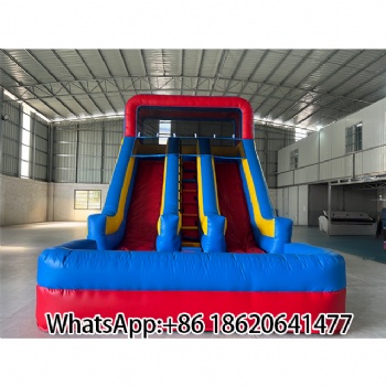 Vibrant Red - Blue - Yellow Dual - Lane Inflatable Water Slide: Splash Fun Unleashed