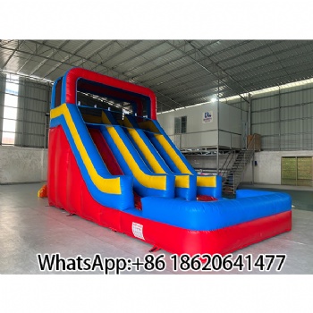 Vibrant Red - Blue - Yellow Dual - Lane Inflatable Water Slide: Splash Fun Unleashed