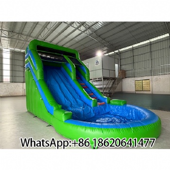 Giant Green & Blue Inflatable Water Slide with Pool for Endless Fun