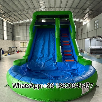Giant Green & Blue Inflatable Water Slide with Pool for Endless Fun