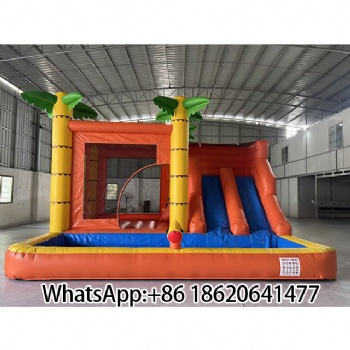 Tropical Inflatable Bounce House with Slide & Pool - Kids' Backyard Fun