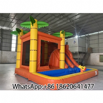 Tropical Inflatable Bounce House with Slide & Pool - Kids' Backyard Fun
